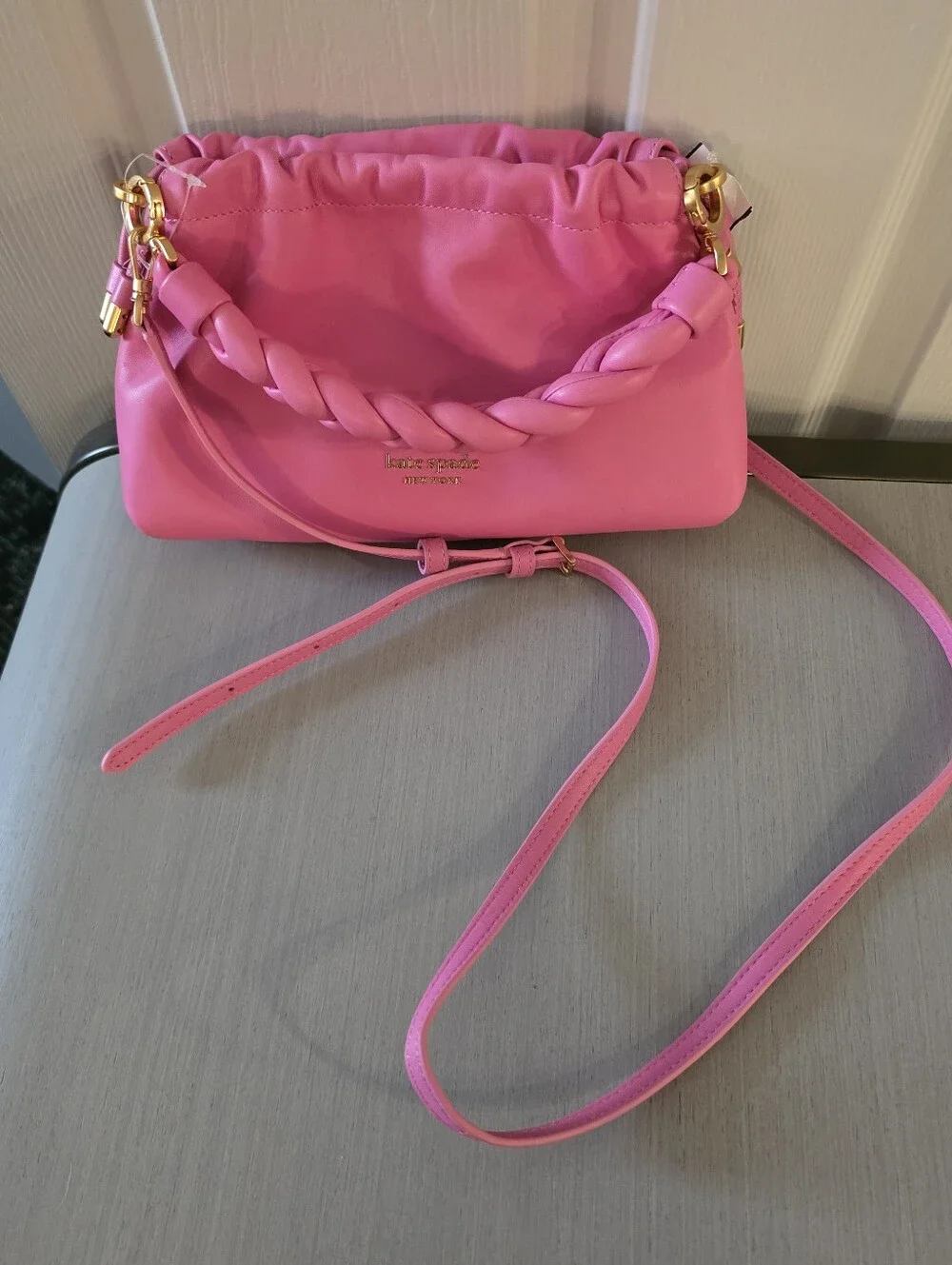 Kate Spade Meringue Smooth Nappa Leather Small Crossbody Handbag Pink Cloud NWT